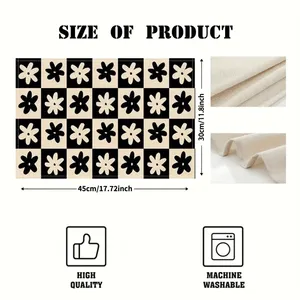 Black <strong>Cream</strong> Checkerboard <strong>Placemats</strong> with Floral Pattern Washable Modern Table Mats for Kitchen, Caf&eacute; or Dinner Party Decor - Product Image 4