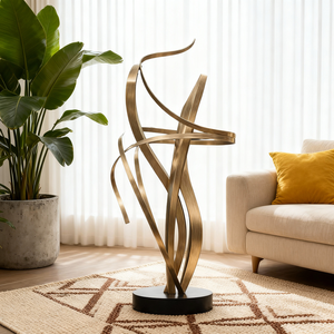 景悦定制金色金属丝带雕塑现代弧形豪华客厅家居室内装饰当代艺术摆件 - Product Image 3