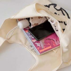 Bolsa de Mano de Algodón Bordada con Osito Adorable, Bolsa de Compras Reutilizable de Gran Capacidad, Bolsa de Hombro de Lona para Estudiantes - Product Image 4