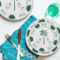 Service de table en porcelaine Palmier émeraude : Vaisselle en céramique haut de gamme idéale pour la vente au détail, les mariages sur le thème de la jungle