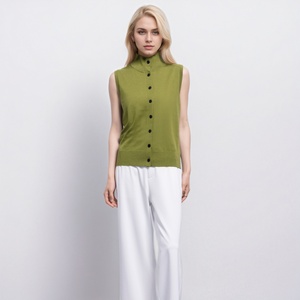 سترة نسائية مخصصة من الصوف غير رسمية بياقة مدورة سادة بلون أنيق أعلى الخزان بزر - Product Image 4