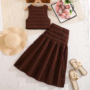 Completo Estivo 2026 per Bambina 8-12 Anni: Abbigliamento Casual Traspirante, Giacca Senza Maniche e Gonna Plissettata in Vita, Stile <span class=keywords><strong>Vacanza</strong></span> Fresco - Product Image 2