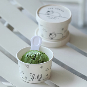 Gobelets jetables recyclables personnalisés <span class=keywords><strong>Gobelet</strong></span> en papier pour crème glacée avec cuillère en bois Couvercles écologiques - Product Image 6