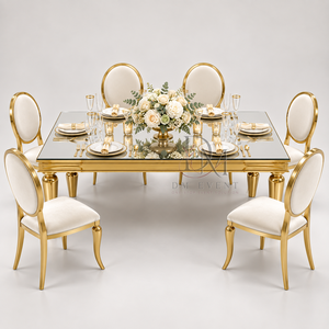 Mesa de Comedor Rectangular de Acero Inoxidable de Primera Calidad con Tapa de Espejo y Patas Redondas Cónicas para Banquetes de Boda - Product Image 3