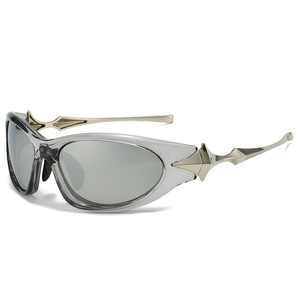 Lunettes de soleil Y2K Cyberpunk 2024 UV400 à monture intégrale en métal, étoiles à quatre branches tendance, transparentes gris-or, enveloppantes - Product Image 6