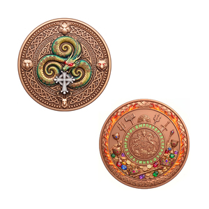 Pièce de défi ronde double face en cuivre fin 999 de 1 oz, teinte, avec <span class=keywords><strong>dragon</strong></span> mythologique et <span class=keywords><strong>totem</strong></span> des runes vikings nordiques - Product Image 1