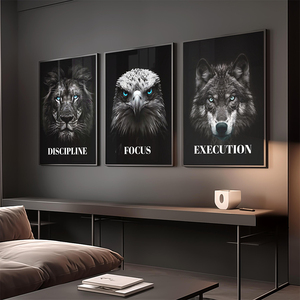HAOWAI OEMODM Juego de 3 Láminas Decorativas en Lienzo con Diseños de Animales Motivacionales: León, Águila, <span class=keywords><strong>Lobo</strong></span> - Decoración en Blanco y Negro - Product Image 4