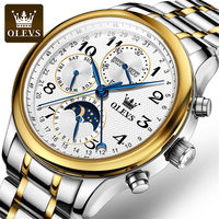 Montre mécanique classique OLEVS 6667 pour homme, bracelet en acier inoxydable, étanche, chronographe, phase de lune, montre de business
