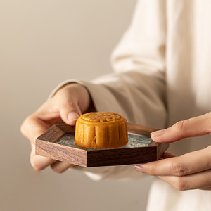Plato de Madera de Nogal para Té y Repostería, Hexagonal, Cuadrado, con Diseño Floral, Posavasos para Té Kung Fu - Product Image 3