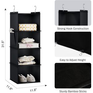 Organisateur de placard suspendu à 4 étagères, noir, rectangulaire, pour derrière les portes ou les murs, en bois composite, solution d'organisation - Product Image 3