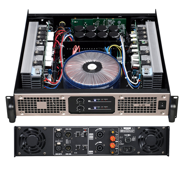 2U 2-Channel Class D Power Amplifier 2x200W-1300W Rack Mount Amp for Stage KTV Commercial PA System