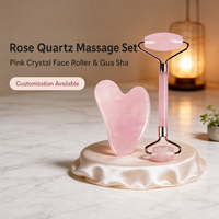 Rouleau facial en quartz rose avec kit Gua Sha, ensemble d'outils de massage pour le soin de la peau, pour femmes, spa, lifting du visage, grattoir pour le corps et le dos