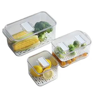 High-quality Transparent Refrigerator Storage Fresh-keeping Drain Box Double-layer Fruit And Vegetable Drain Box With Lids