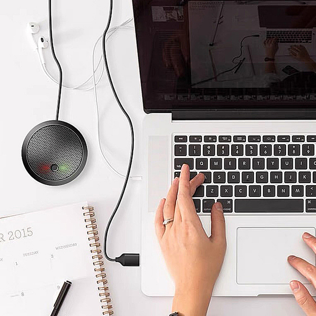 Conference USB Microphone, Omnidirectional Condenser PC Microphone with Mute Button LED Indicator