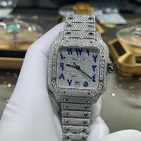 مخصصة الفاخرة العلامة التجارية ساعة ماسية gypsophila الجليد مكعب اثنين من لهجة 18k الذهب VVS مويسانيتي الماس عربية الهيكل العظمي الساعات