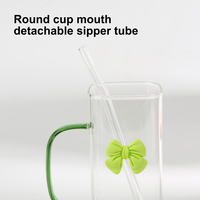 Tasse carrée en verre avec nœud coloré et poignée, tasse à café en verre résistant à la chaleur avec paille, tasse à eau pour café et lait