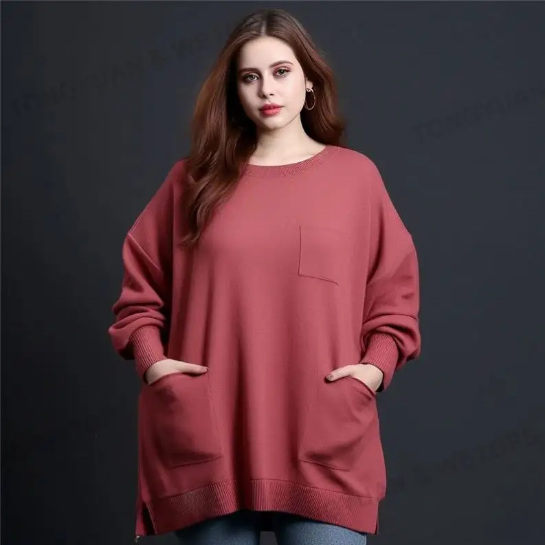 Miglior prezzo abbigliamento Oversize da donna autunno manica lunga girocollo maglione dritto tinta unita Plus Size Pullover maglione