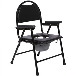 Commode Chair Foldable Steel Frame <b>Round</b> Back Hospital Use With Seat <b>Cushion</b> - Product Image 1