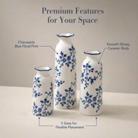 Ensemble de 3 vases en céramique bleu et blanc de style chinoiserie, décoration minimaliste pour table, style oriental, vases à fleurs pour la maison, salon