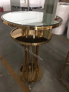 Table <span class=keywords><strong>de</strong></span> bar ronde moderne en acier inoxydable avec plateau en verre miroir pour mariages, hôtels, appartements, événements et salles à manger - Product Image 3