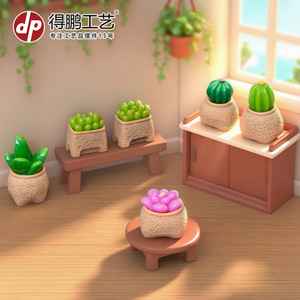 <b>Miniature</b> Resin Succulent Potted Plants Dollhouse Decorations Desktop Ornaments Unisex Age 8 13 Years - Product Image 3