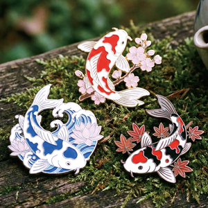 เข็มกลัดเคลือบแข็งรูปปลาคาร์ฟซากุระแบบกำหนดเอง, เข็มกลัดรูปดอกซากุระชุบเคลือบเพื่อความโชคดี - Product Image 2