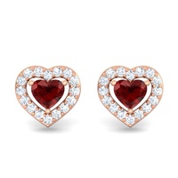 Pendientes de tuerca de granate de 5 mm con corte redondo de plata de ley chapada en oro rosa, bonitos para fiesta, piedra de nacimiento de enero
