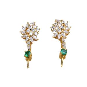 Wenchi - Accesorios para Joyería DIY, Perlas, Plata S925, Circonita Verde, Pendientes Triangulares con Aguja Recta, 15680, Soporte Vacío, China - Product Image 5