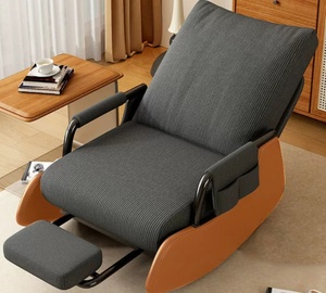 Fauteuil à bascule moderne en tissu et bois, idéal pour salon et espace détente – Nouveauté très prisée - Product Image 5