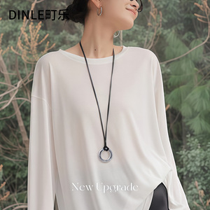 Dinle Metal <b>Ring</b> Pendant <b>Necklace</b> Silver Zinc Alloy Leather Rope Sweater Chain For Women Gift Leisure Style - Product Image 2