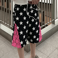 Shorts Ouna Streetwear personnalisés en coton pur, style patchwork avec imprimé étoiles, vintage, longueur genou, baggy, en molleton.