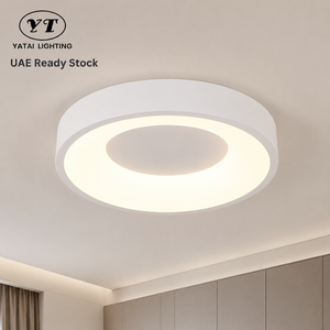 Lámpara de techo LED redonda moderna, regulable con control remoto, superficie de acrílico y hierro, para dormitorio, sala de estar, 52W, tricolor. - Product Image 1