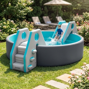 Neue aufblasbare <span class=keywords><strong>Poolleiter</strong></span> mit Rutsche im integrierten Design, stabile Drop-Stitch-PVC-Schwimmstufen für Familien-Wasserpartys im Freien - Product Image 2