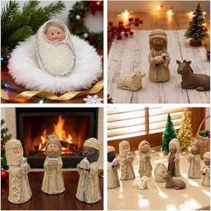 <strong>Nativity</strong> <strong>Scene</strong> <strong>Set</strong> 9-Piece Holy Family Figurine with Woolen Clothes Hand Painted Mini Decorative Religious Christmas Figurines - Product Image 5