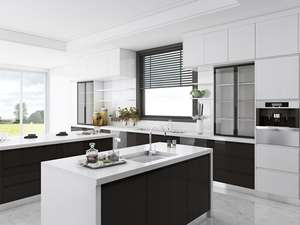 Gabinetes de Cocina Modulares Minimalistas Blancos Modernos con Estructura de Madera Contrachapada, Encimera, Fregadero y Protector Contra Salpicaduras para Uso Doméstico - Product Image 5