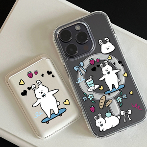 Dessin animé magnétique <span class=keywords><strong>sans</strong></span> <span class=keywords><strong>fil</strong></span> <span class=keywords><strong>charge</strong></span> porte-carte PU cuir support pour téléphone portable Portable Vintage Style accessoire <span class=keywords><strong>de</strong></span> mode - Product Image 3