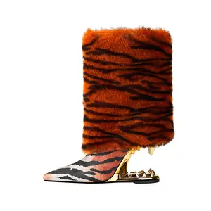 2023 new women's ankle boots with tiger teeth abnormity and tiger stripes