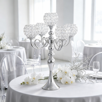 Chandelier en fer à 5 bras, doré et argenté, style cristal, pour Noël, mariage, fête, dîner romantique, centre de table, décoration intérieure rétro de luxe