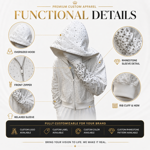 Sudadera con Capucha Premium Personalizada de Alta Gama para Hombre, Sudaderas de Algodón al por Mayor, Sudadera con Pedrería Negra de Gran Peso - Product Image 3