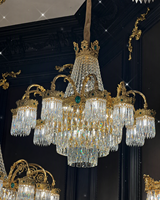 Lustre de luxe en cristal K9 de style Empire français avec design multicouche doré antique pour villas, manoirs et projets de halls d'hôtels