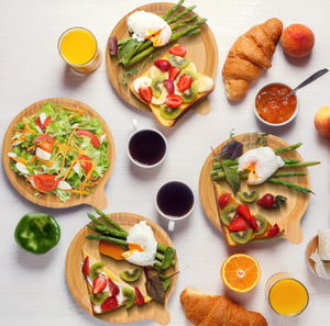 Nouveau style Lot de 4 assiettes en bois de bambou Assiettes en bambou réutilisables Plateau de fruits Plateau en bois pour la cuisine à domicile - Product Image 6