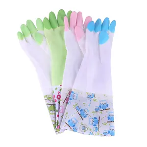 China Factory Wholesale Warm Rubber Gloves Household Kitchen Dish Washing Cleaning PVC Cotton Gloves