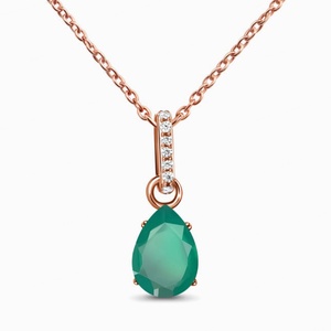 Collares de Piedras Preciosas en Bruto de Oro y Plata, Collar con una Sola Gema, Colgante de Ágata Verde - Product Image 1