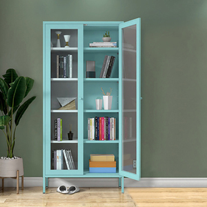 Nordic iron bookcase cabinet glass door display cabinet living room metal cupboards storage cabinet