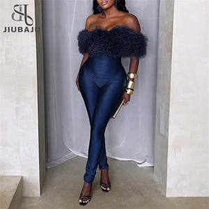 Женский облегающий комбинезон из искусственного меха с пэчворком, осень-зима 2025, с открытыми плечами и вырезом, для вечеринок - Product Image 1