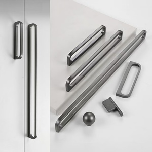 Hot Sale Minimalist Grey Cabinet <strong>Door</strong> Handles Zinc Alloy Wardrobe Handle Long Round Drawer Pulls - Product Image 3