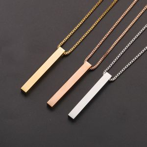 Initial Angel Number Engraved Long Real Gold Stainless Steel Cube Necklace Blank With Pendant Horizontal Bar Jewelry - Product Image 3
