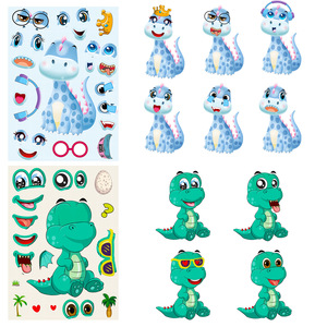 Autocollants puzzle imprimés DIY <span class=keywords><strong>pour</strong></span> enfants, 6 pièces/paquet, motif animaux de dessin animé, éducation précoce, transformation de visage, <span class=keywords><strong>pour</strong></span> bébés, transfrontalier - Product Image 1