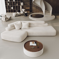 Área de Descanso de Oficina de Diseño Minimalista Italiano: Área de Recepción de Hotel y Salón de Belleza con Sofá Cama Curvo y Angulado.