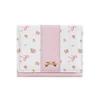Dompet pendek minimalis bermotif bunga dengan pita untuk wanita.
